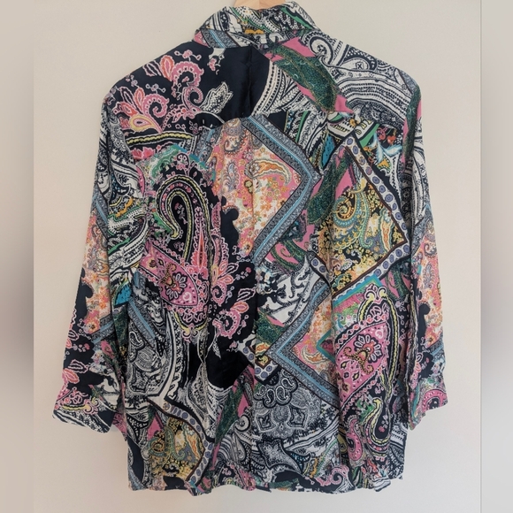 Lauren Ralph Lauren Handkerchief Patchwork Bright Button Up Shirt 1X Lightweight - Picture 5 of 8